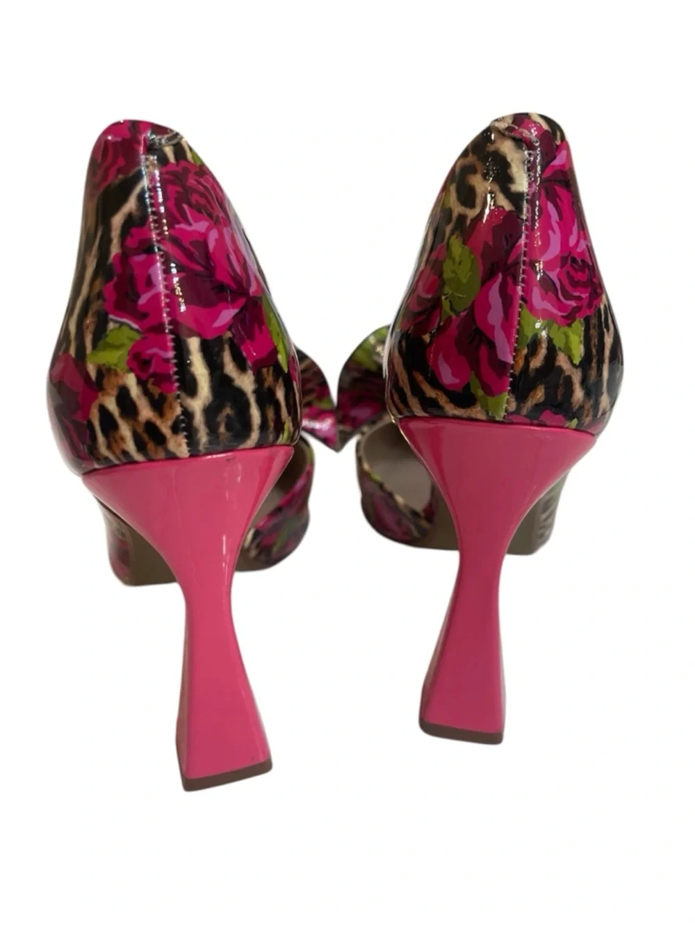 Betsy Johnson Noble Bow Pump Pink Leopard patent Leather Sculpted Bow size 10M - Picture 8 of 8